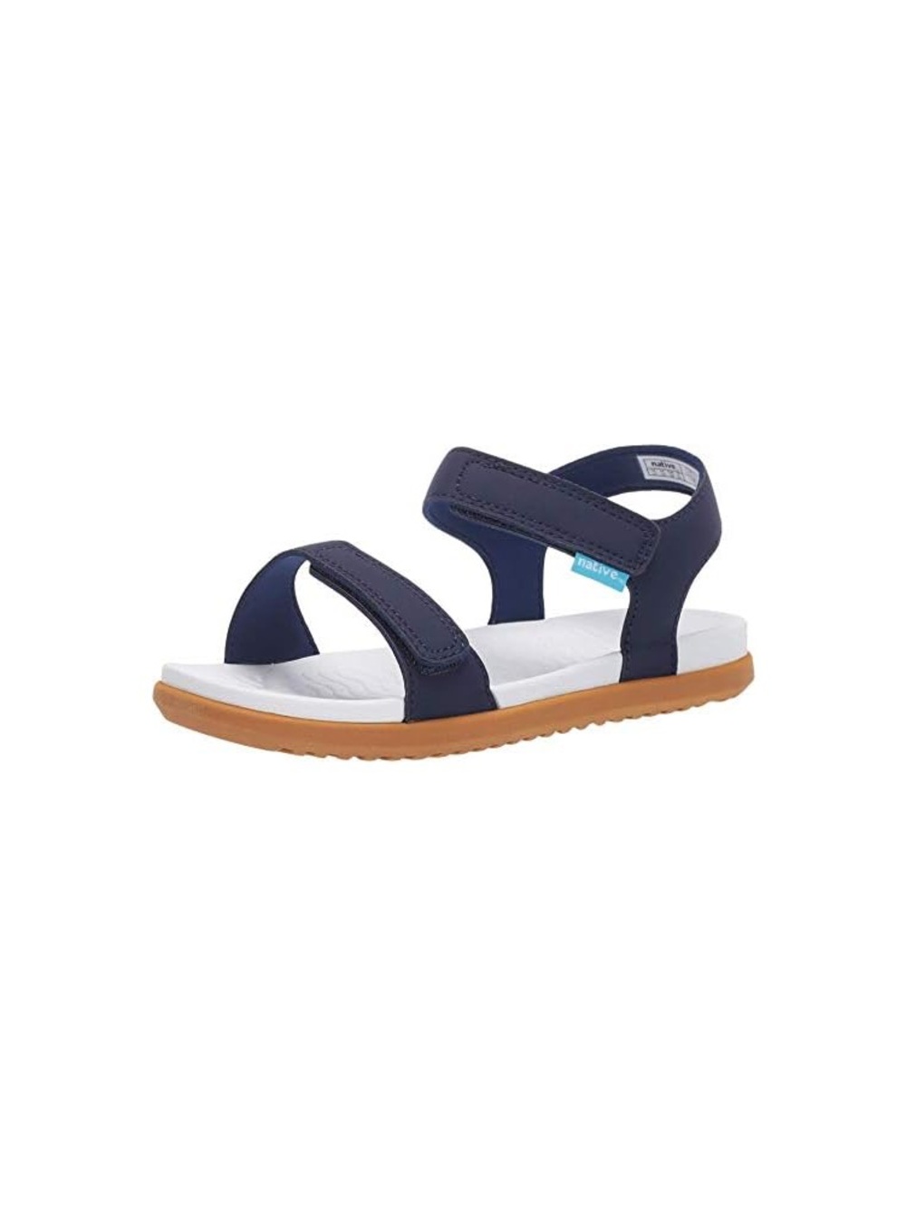 Native Navy, White and Tan Kids Velcro Strap Sandal